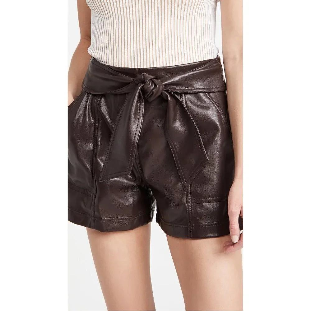 💕JONATHAN SIMKHAI💕 Mari Vegan Leather Tie Shorts Chocolate Dark Brown 10 NWT - Picture 5 of 12